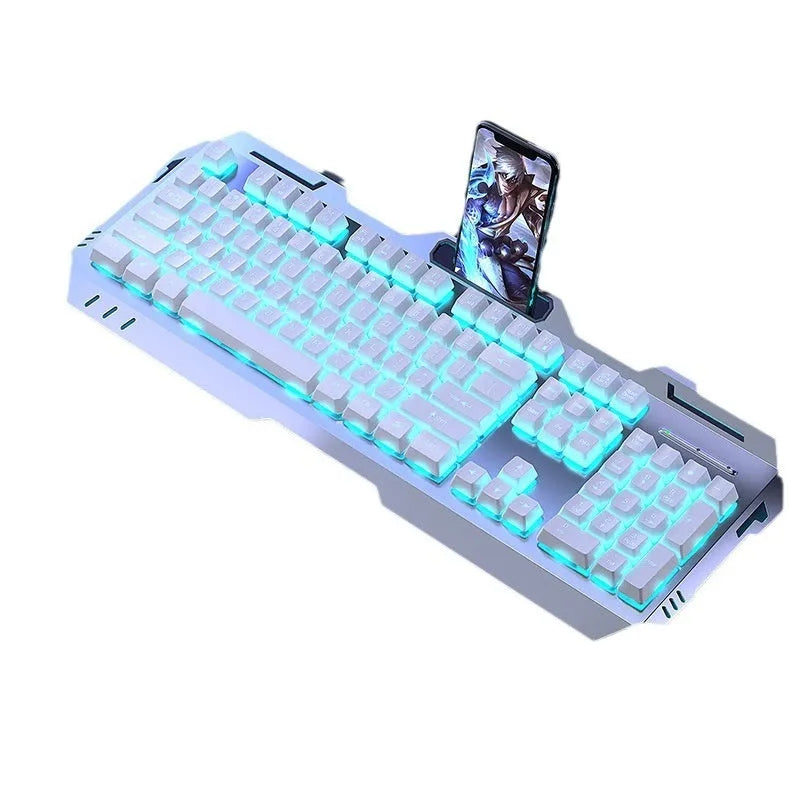 Aluminium alloy mechanical keyboard with backlit keys in gaming dimensions with optional mouse and headset