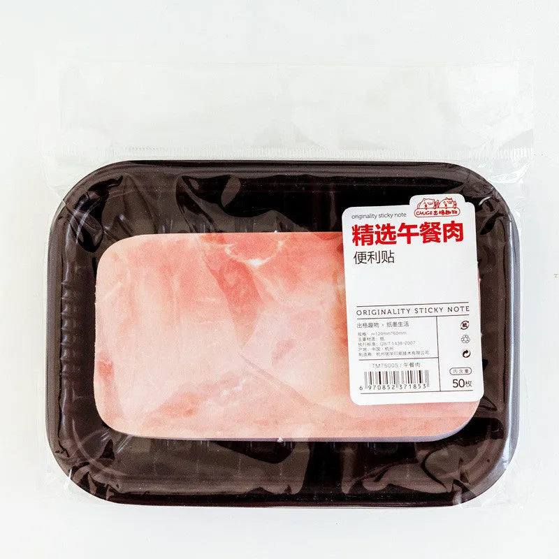 Post-it notepad for kids with custom food-themed cartoon cover showing bacon design