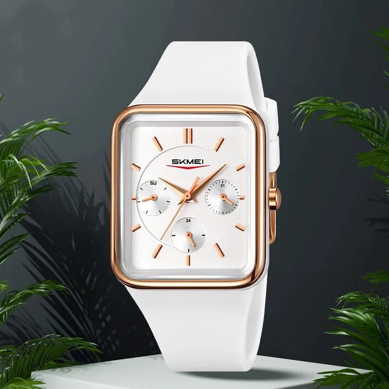 Square silicone waterproof watch for girls in multiple colour options with 10.8mm thickness
