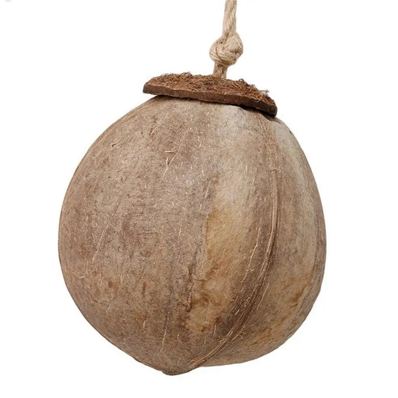 Natural coconut shell bird nest with ladder, scale texture, 11cm diameter, for parrots and hamsters