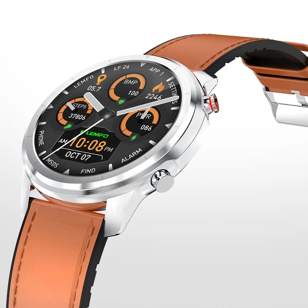 LEMFO LF26 smart bracelet showing 1.3-inch screen and control buttons in various colour options