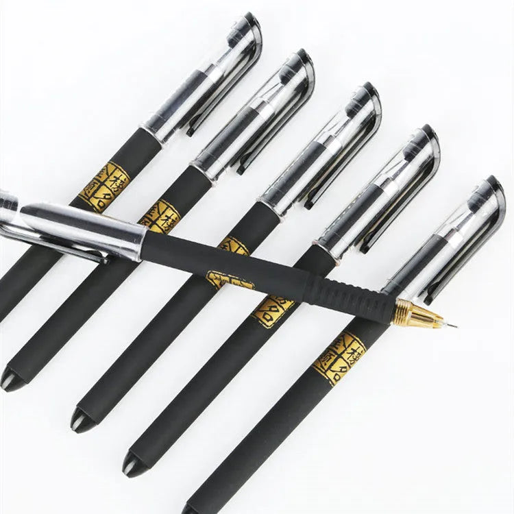 8-piece student gel pen set showing bullet tip and needle tip variants with carbon black quick-drying ink