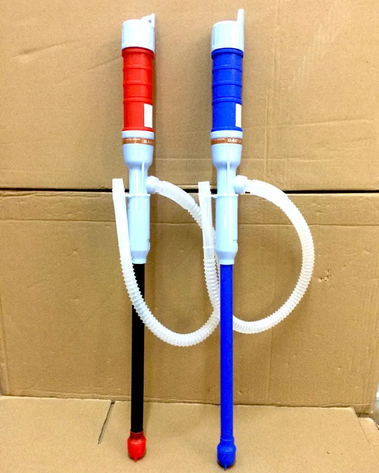 Blue manual hand pump for fuel transfer with suction tube