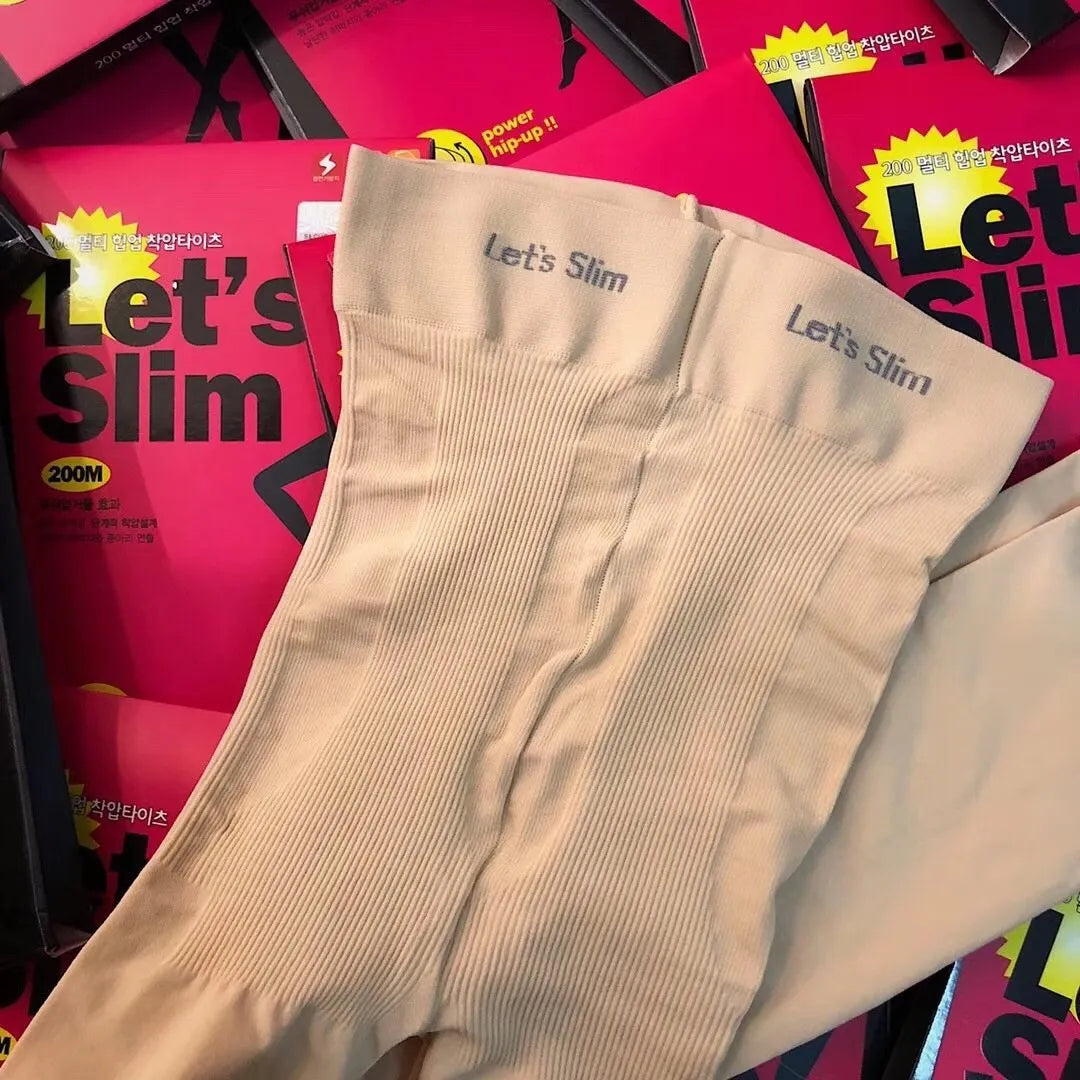 Beige stovepipe compression socks for abdomen and hip lifting shapewear