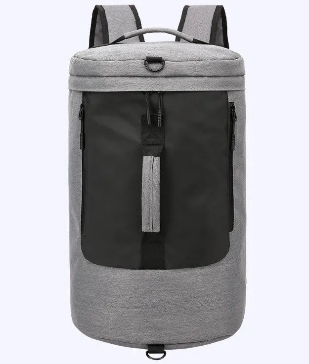 Large-capacity waterproof duffel bag for men, polyester, 36-55L, cylinder shape, light grey colour