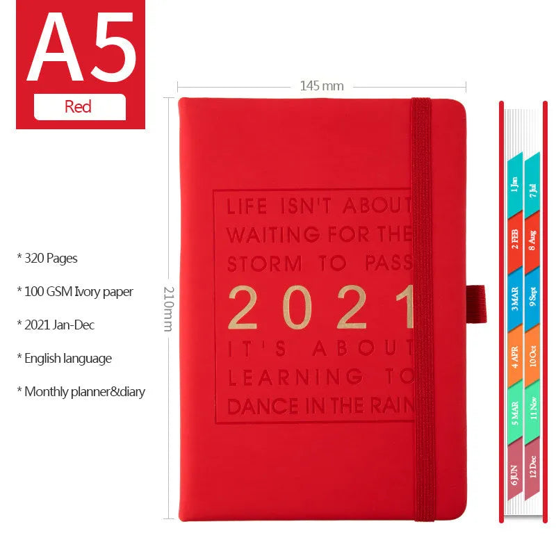 Daily plan self-discipline clocking table notebook with imitation leather cover in five colours