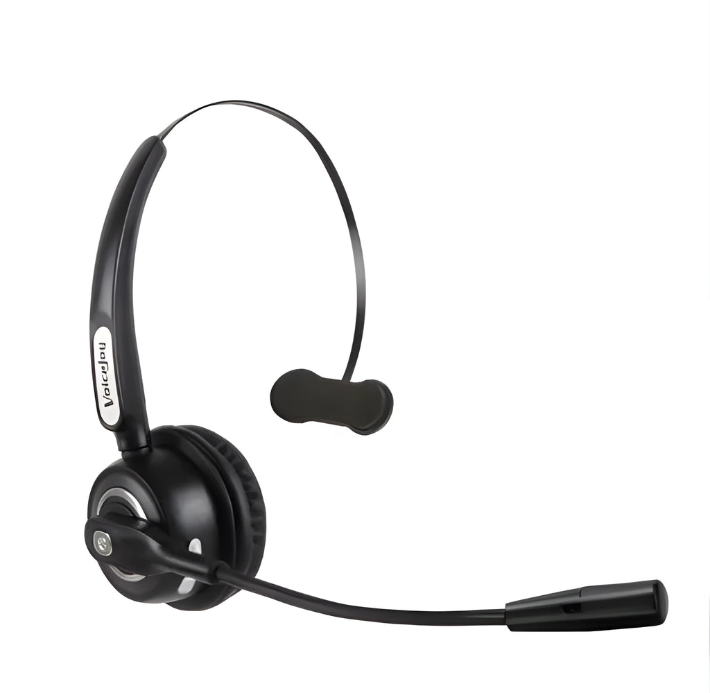 Over-ear Bluetooth headset with microphone, designed for truck drivers and office use with noise cancellation.