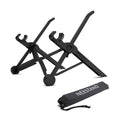 Sagacious black portable folding laptop bracket on a table with carrying case