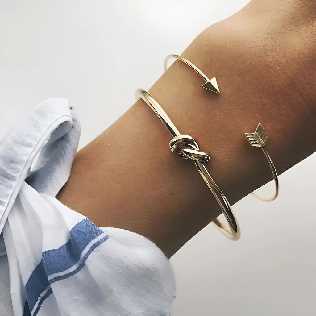 Gold vintage arrow knotted cuff bracelet for women with European American style design