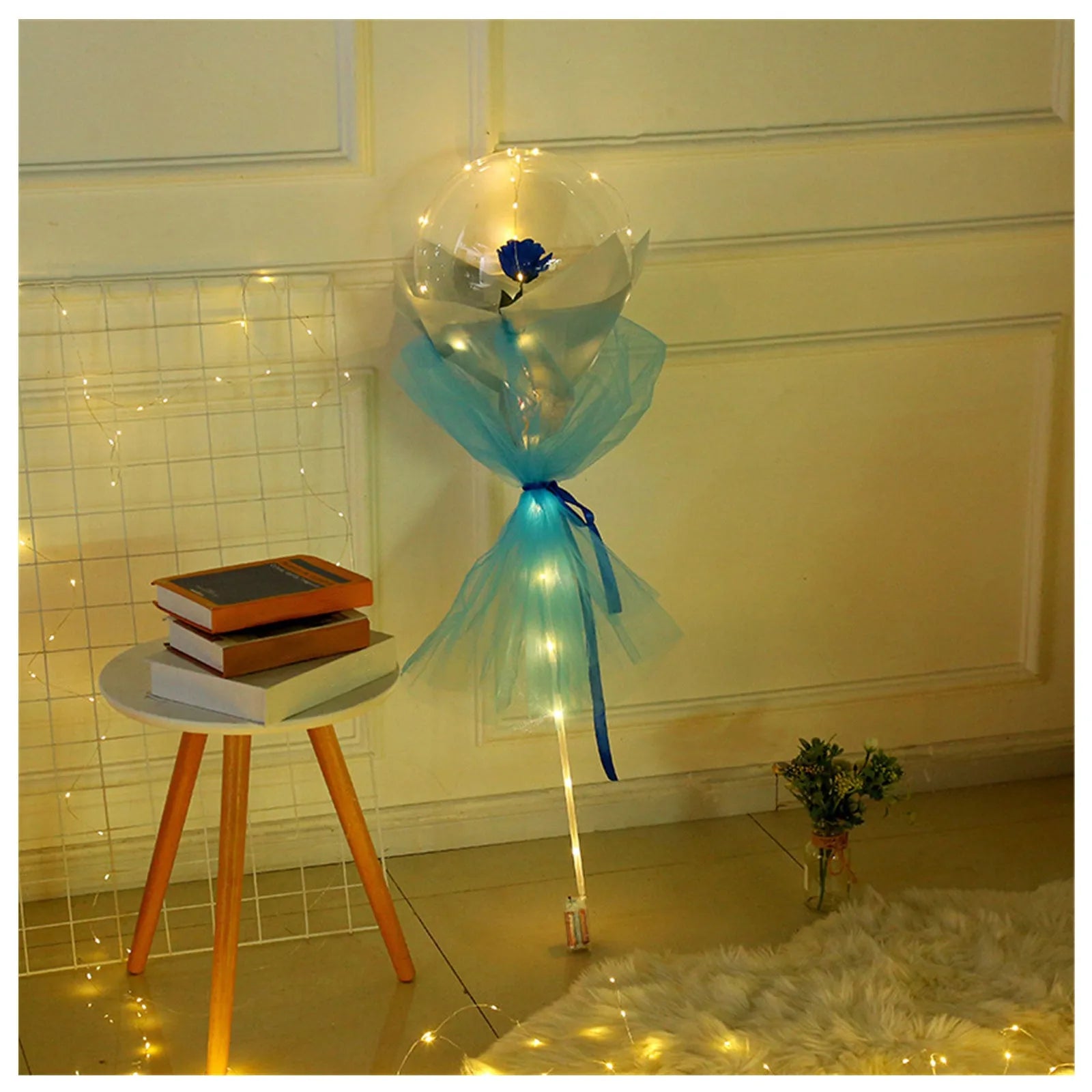 DIY LED luminous balloon rose bouquet set with transparent Bobo balls and LED lights on artificial flowers
