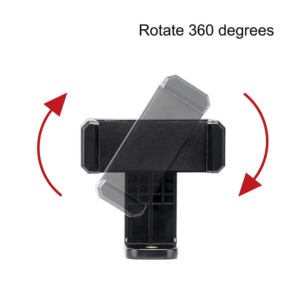 Black plastic rotating clamp phone holder shown with dimensions 10mm wide by 4mm deep.