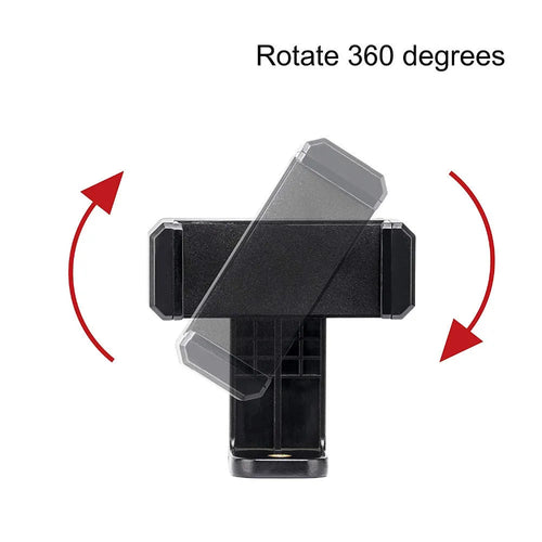Black plastic rotating clamp phone holder shown with dimensions 10mm wide by 4mm deep.