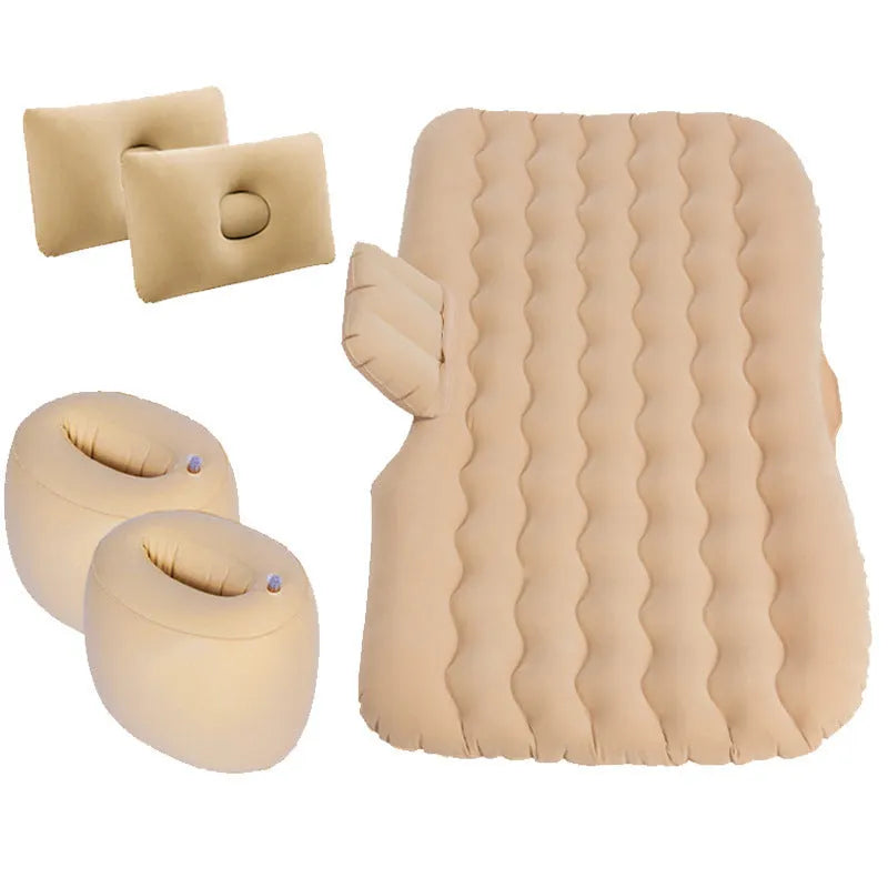 Blue car inflatable mattress with two pillows folded for storage, 135x70cm