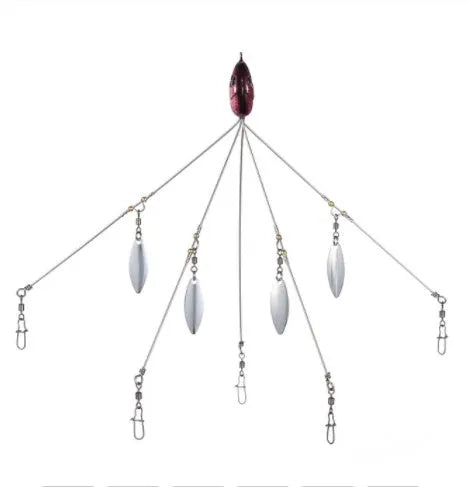 Bassdash umbrella fishing lure rig with 5 swivels and rotating metal sequins in green colour