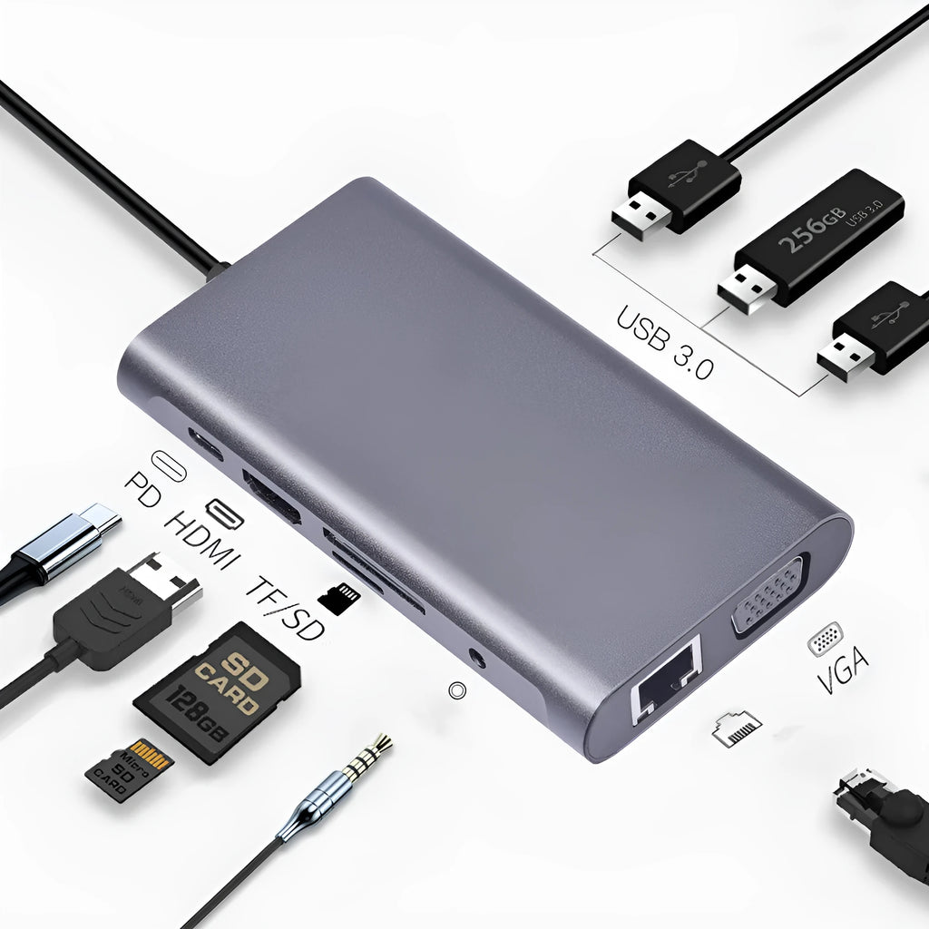 10-in-1 USB-C docking hub power bank compatible with Apple MacBook and iPhone