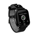 Black smart watch bracelet with integrated Bluetooth earbuds stored in watch case showing 1.4 inch touchscreen