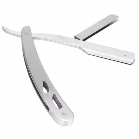 Silver stainless steel straight razor 14cm with 10 steel blades for smooth shaving