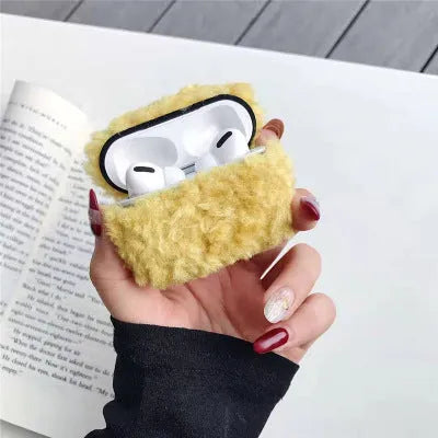 Plush and plastic fall-proof AirPods case cover in khaki green, compatible with AirPods 1 2 3 and Pro 3