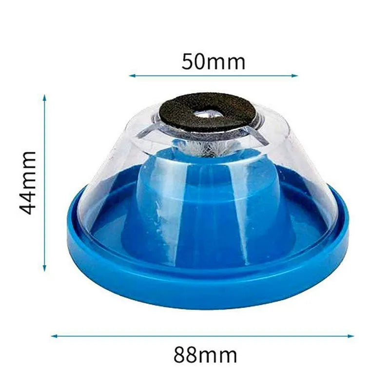 Blue bowl-shaped electric hammer dust cover accessory for drilling, showing hollow cavity.