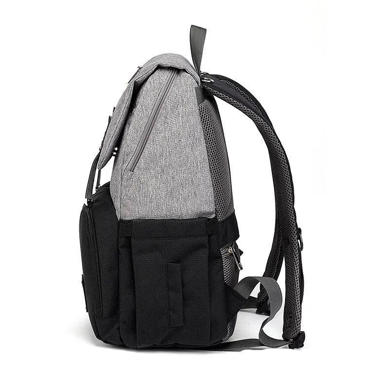 Grey white Oxford fabric mummy bag backpack with stroller hooks and honeycomb back pad for baby travel