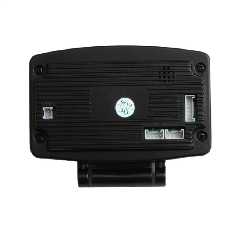 X1 model OBD automotive scan tool with LED display, metal housing, power cord, and English manual.
