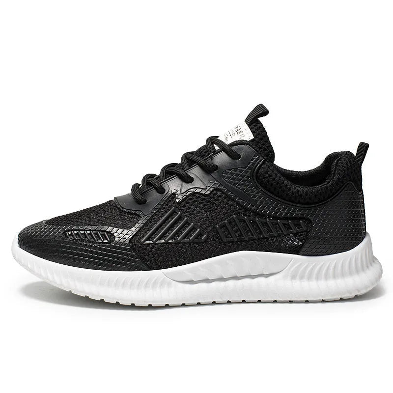 Casual running shoes with mesh upper and plastic sole in black colour style