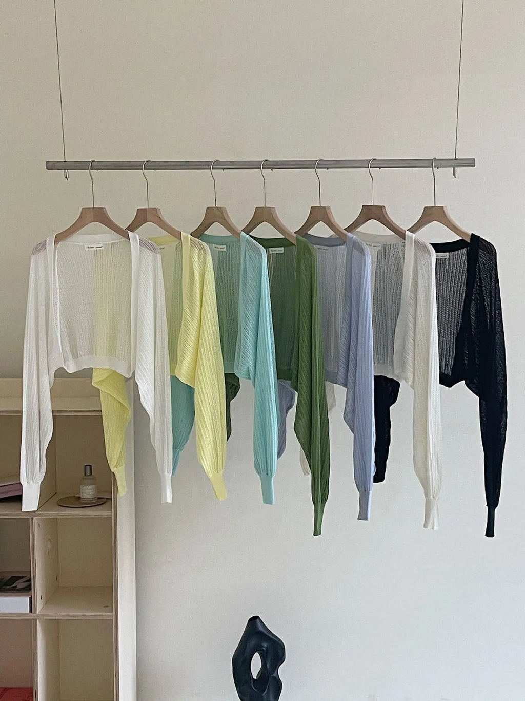 Hollow design lantern sleeve blouse in linen polyester fabric available in seven colours
