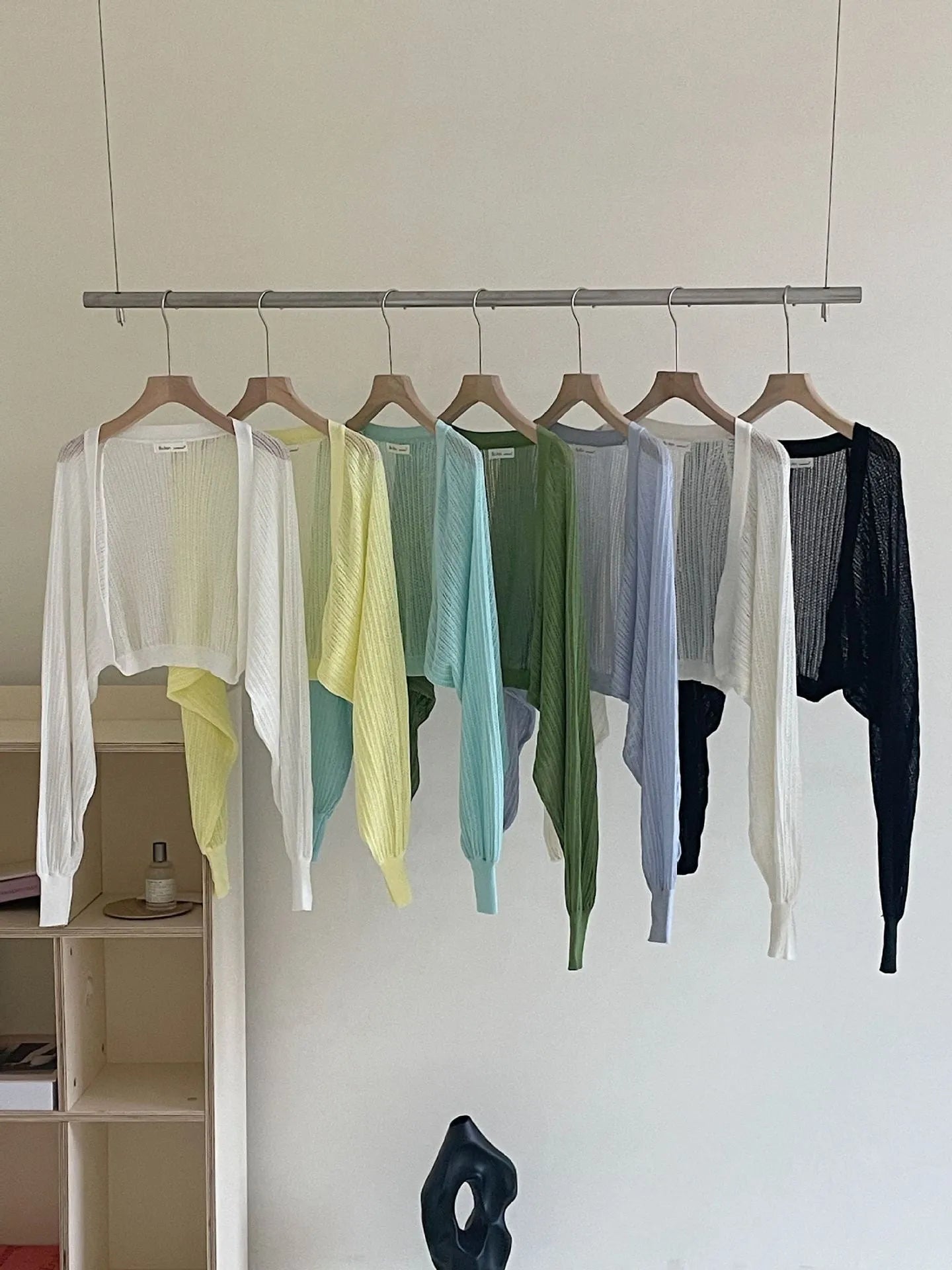 Hollow design lantern sleeve blouse in linen polyester fabric available in seven colours