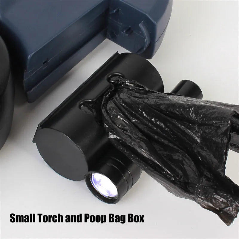 Dual retractable dog leash for small dogs with flashlight, poop bag slot, and 3-metre reflective rope.