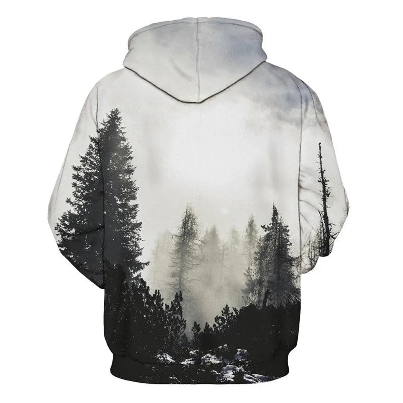 Winter Forest Hoodie pullover with drawstring long sleeves men's casual streetwear