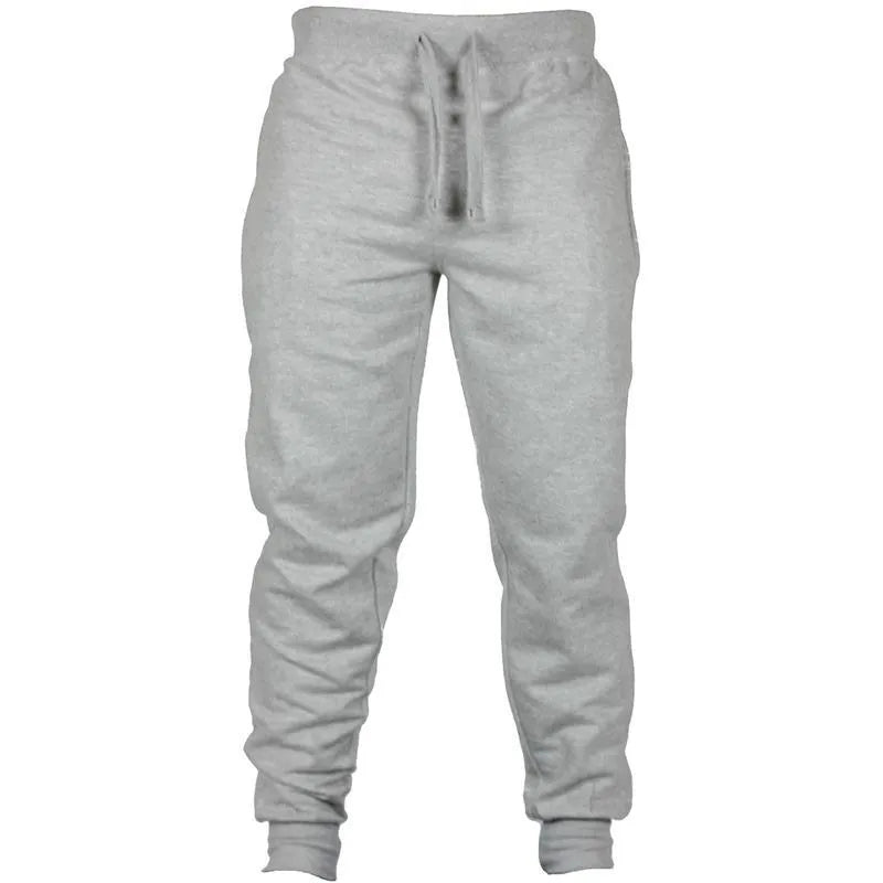 Men's solid colour fleece casual pants with drawstring waist and pencil pant silhouette