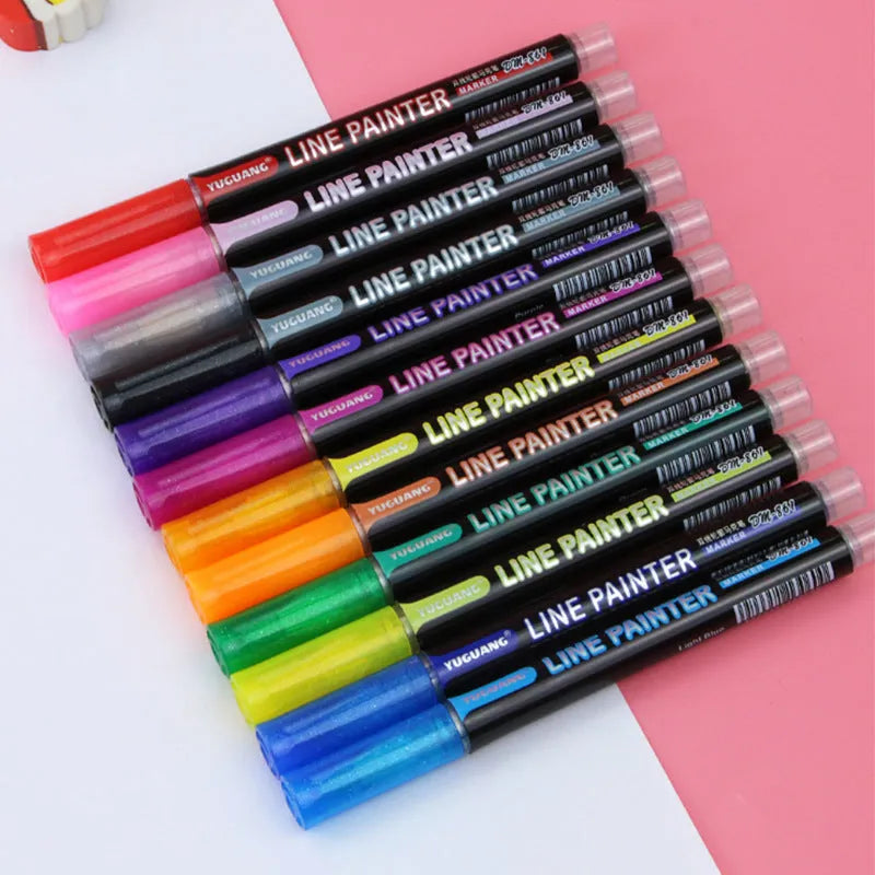 Metal double line outline pen set with 12 colours and 1-2mm wire width