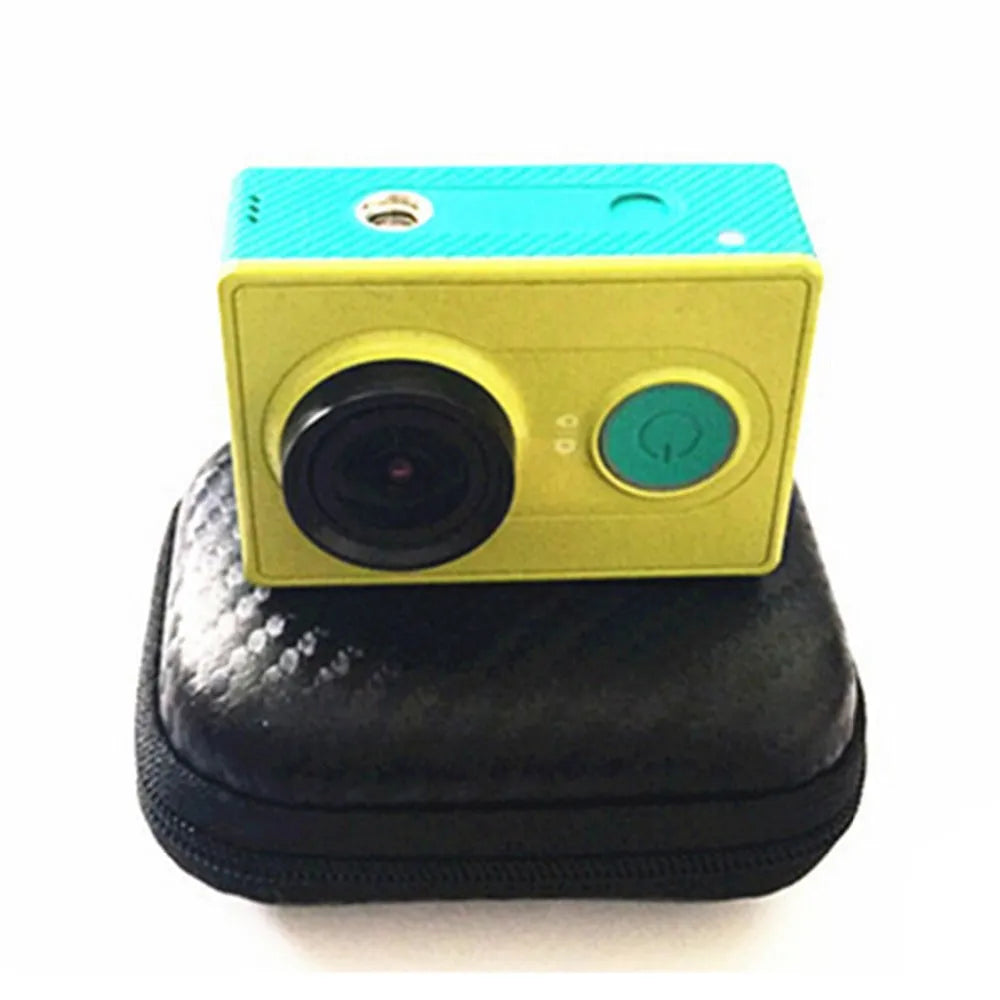 Mini black travel storage case for GoPro and action cameras, compact size 7.5cm x 5.5cm x 2.5cm