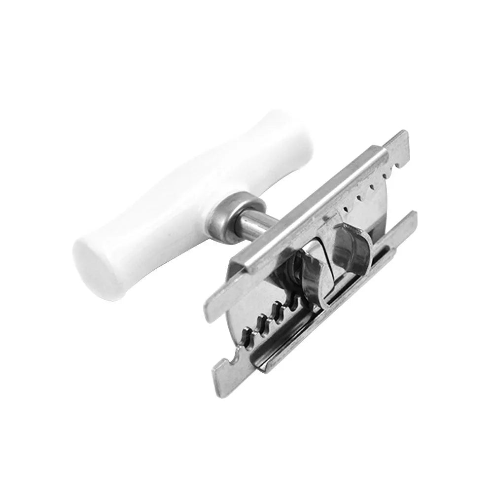 White stainless steel adjustable bottle opener with gear mechanism and anti-slip PP handle