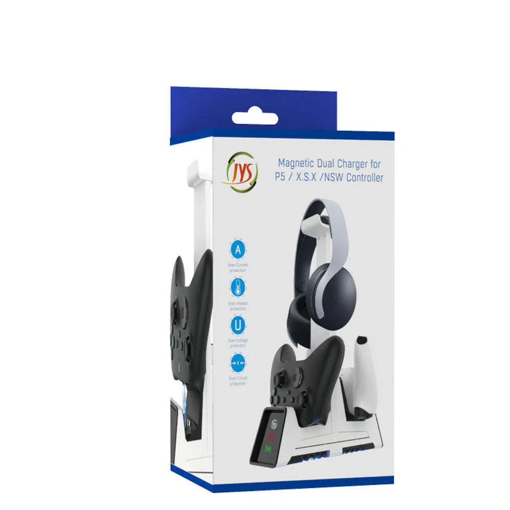 PS5 multifunctional base handle double charging station with magnetic suction heads and two controllers
