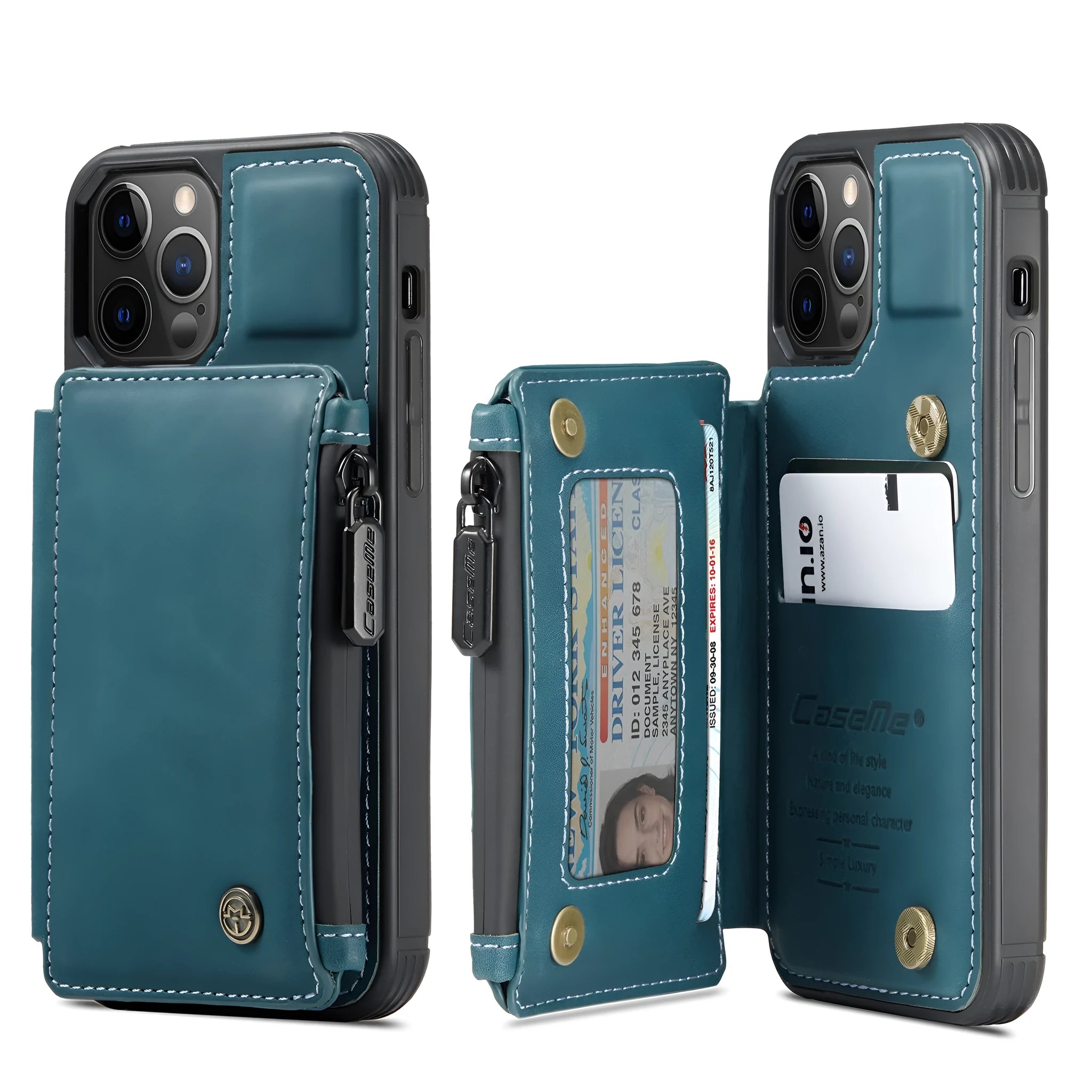 Anti-theft mobile phone case with belt holster in black, blue, brown, coffee, and wine red colours.