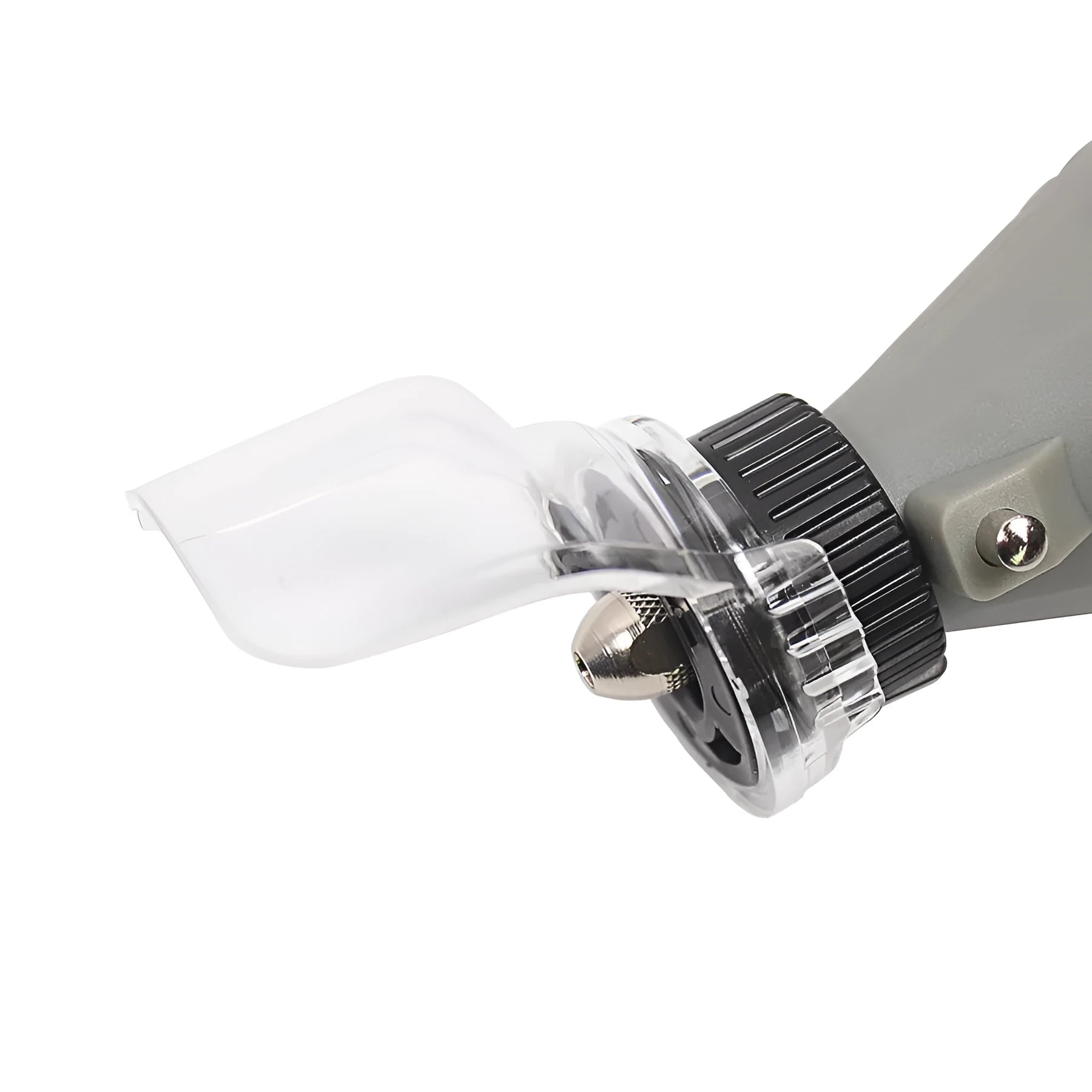 Transparent plastic safety cover for Delta grinder with 17.5-19mm thread port.