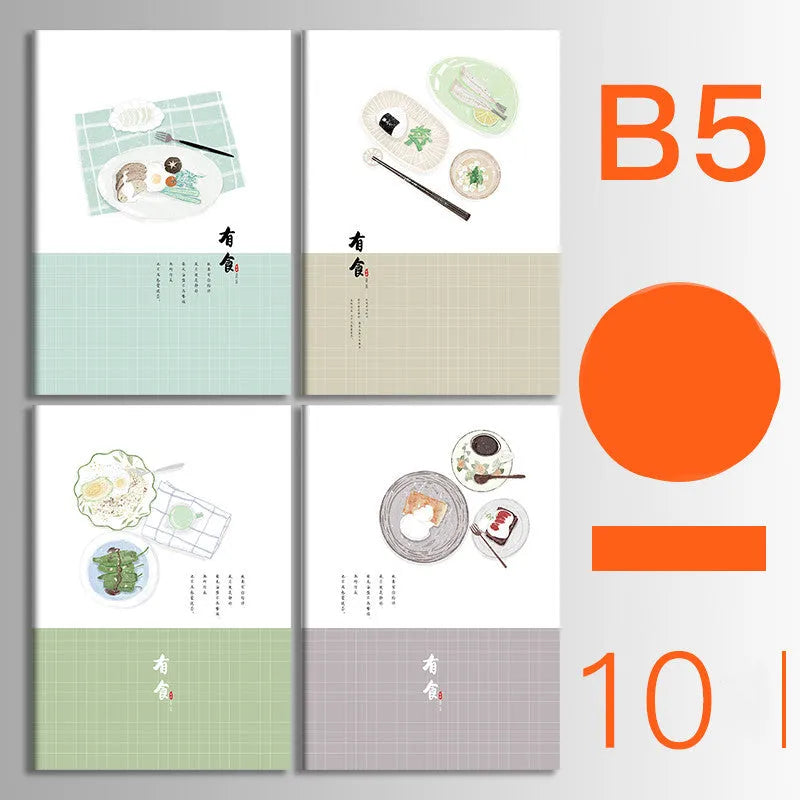 10-pack of kraft paper notebooks with thread binding in A5 and B5 sizes with various cover designs