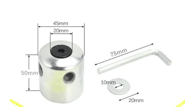 Silver aluminium Luzhu lawn mower grass head accessory with four square light yellow grass lines and a wrench.