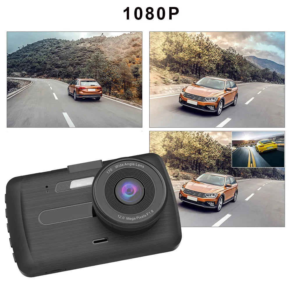 1080P dual lens car dash cam with 3.5in IPS screen, 170 degree front lens, 120 degree rear camera, 16GB option