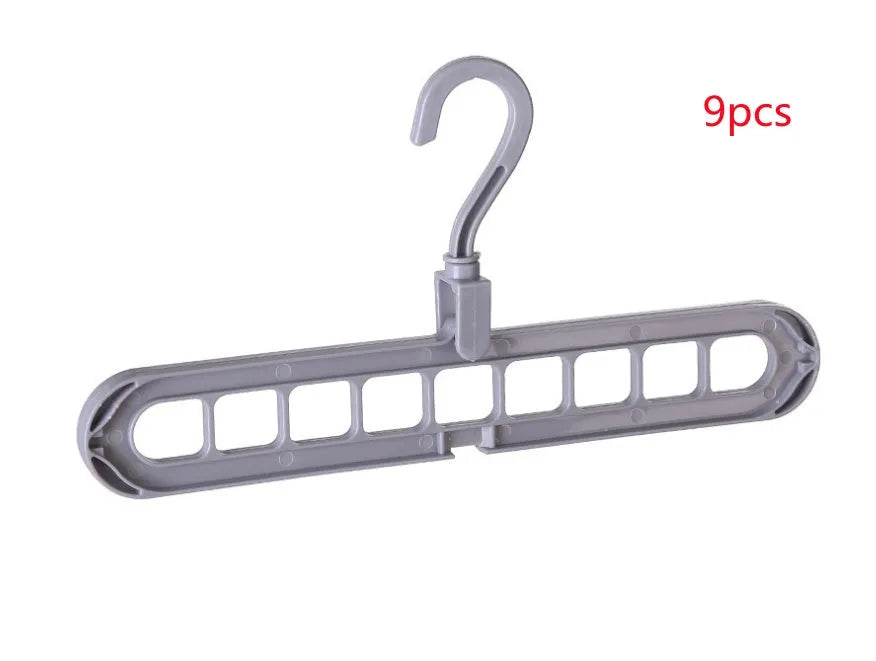 Plastic clothes hanger organiser with rotating hook in various colour options on white background