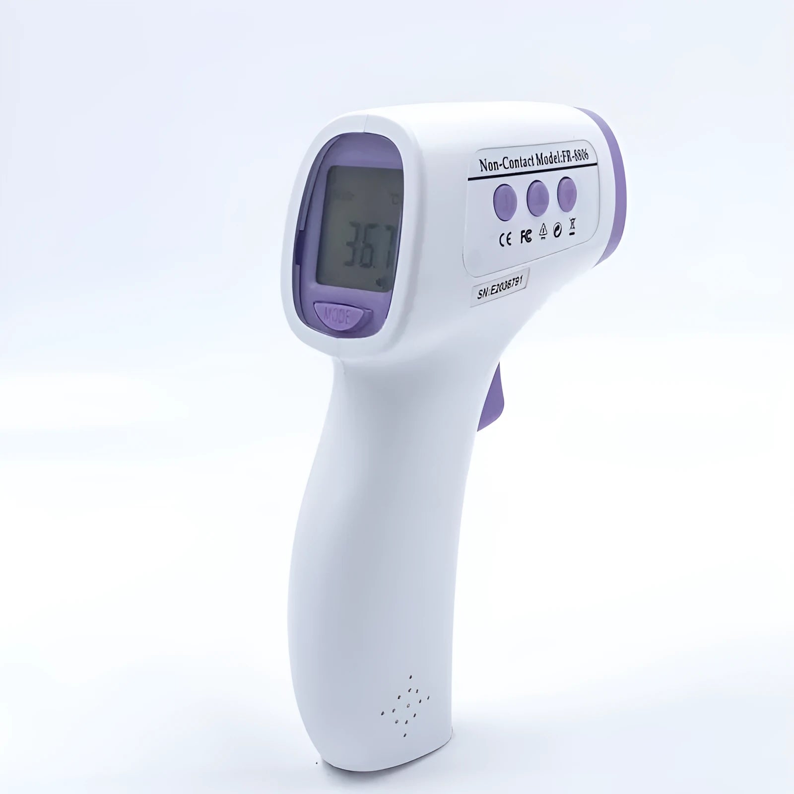 White digital non-contact thermometer with infrared sensor and display