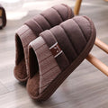 Unisex indoor winter slippers with plush insole and rubber outsole in coffee and grey colours