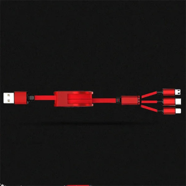 3 in 1 telescopic charging cable with TPE cable and titanium alloy connectors in multiple colours