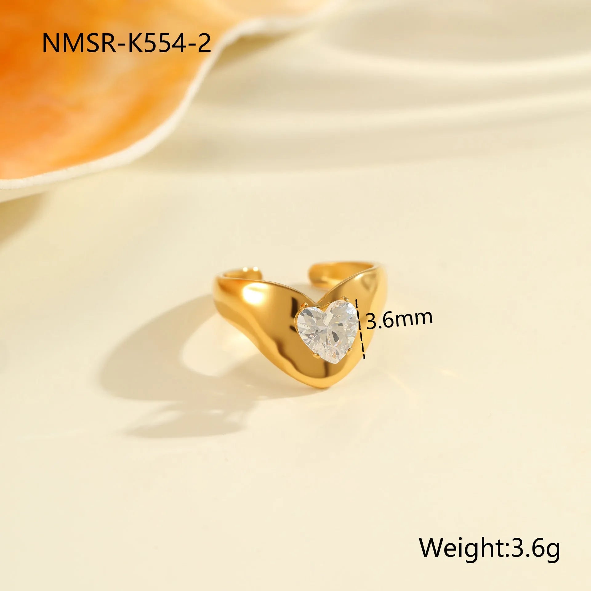 Geometric stainless steel open-mouth zircon ring for women in a silver tone.