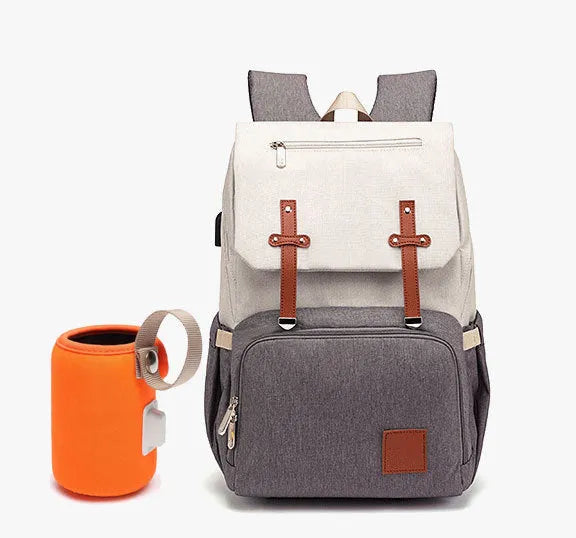 Grey white Oxford fabric mummy bag backpack with stroller hooks and honeycomb back pad for baby travel