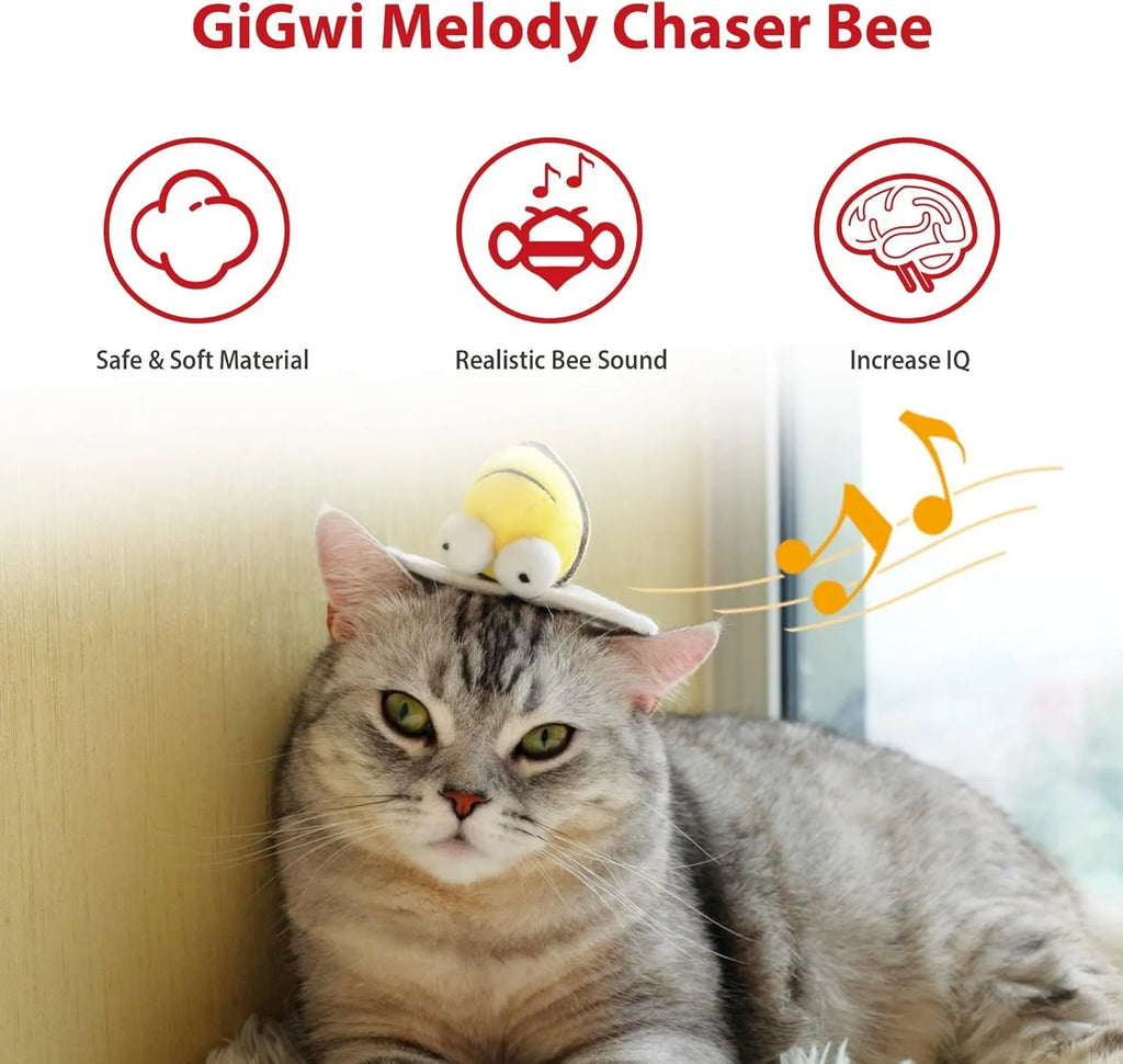 Yellow flannelette bee-shaped electronic cat toy that squeaks when touched