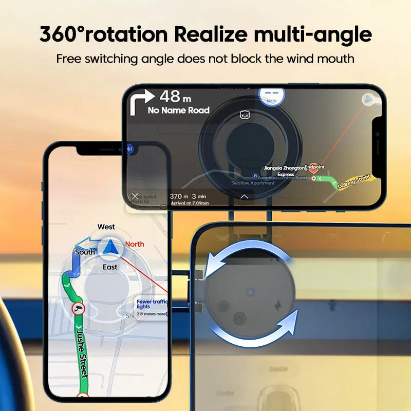 Telescopic folding magnetic car phone holder in black or silver for dashboard mounting