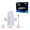White PS5 Slim charging base with RGB ambient lights and integrated cooling fan.