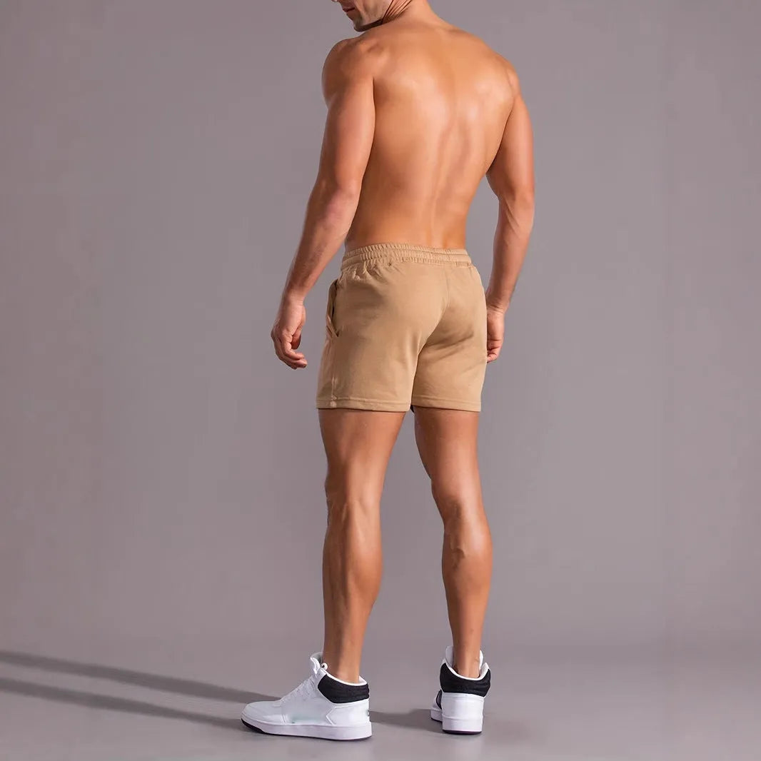 Men's khaki coconut print sports shorts with micro elasticity for summer athletic activities